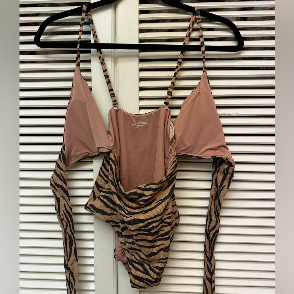 Aerie Pique Animal Print Wrap One Piece Swimsuit Size Small - Picture 6 of 12